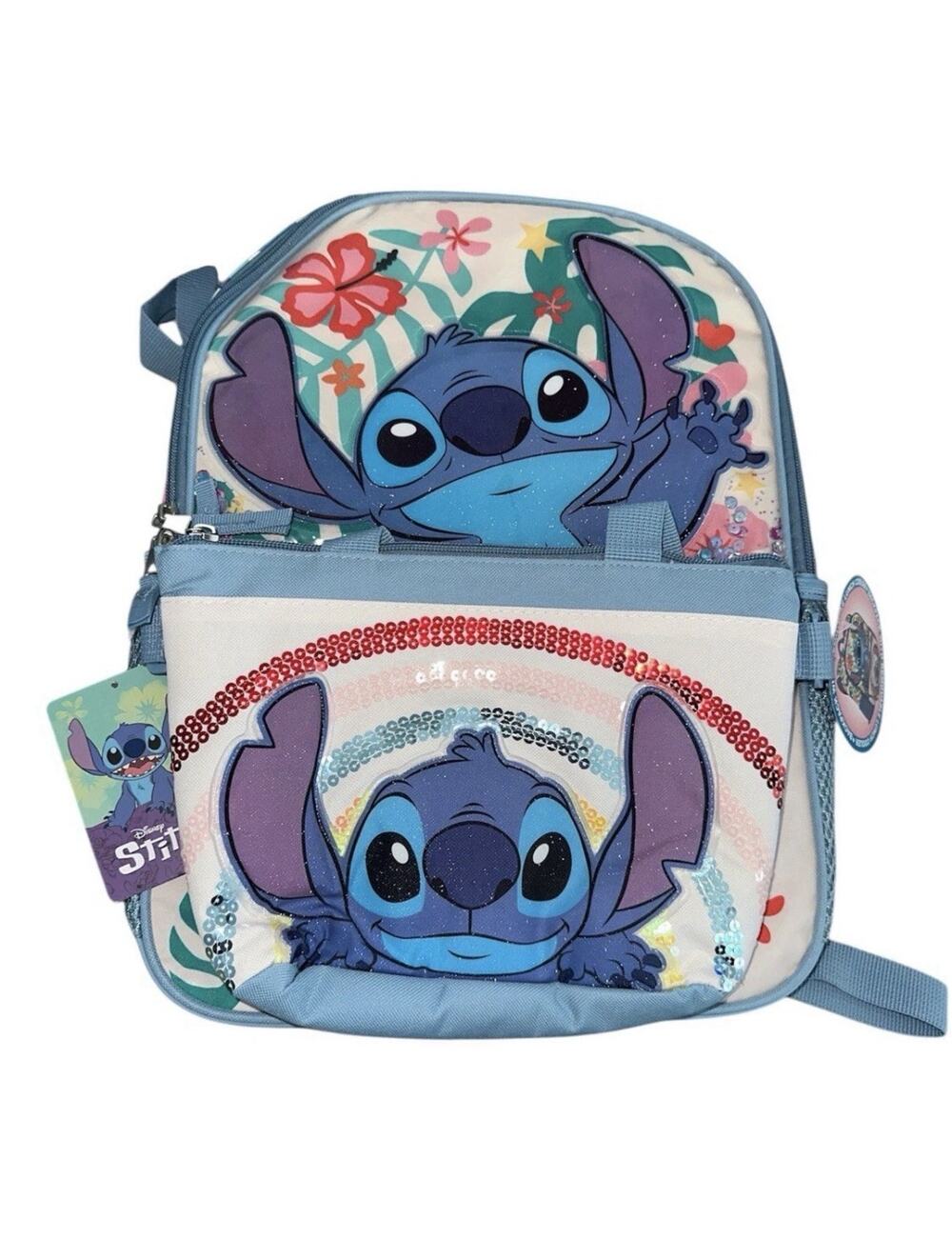 NEW Disney Lilo & Stitch Backpack & Sequined Lunchbox Cooler Smile Rainbow Movie